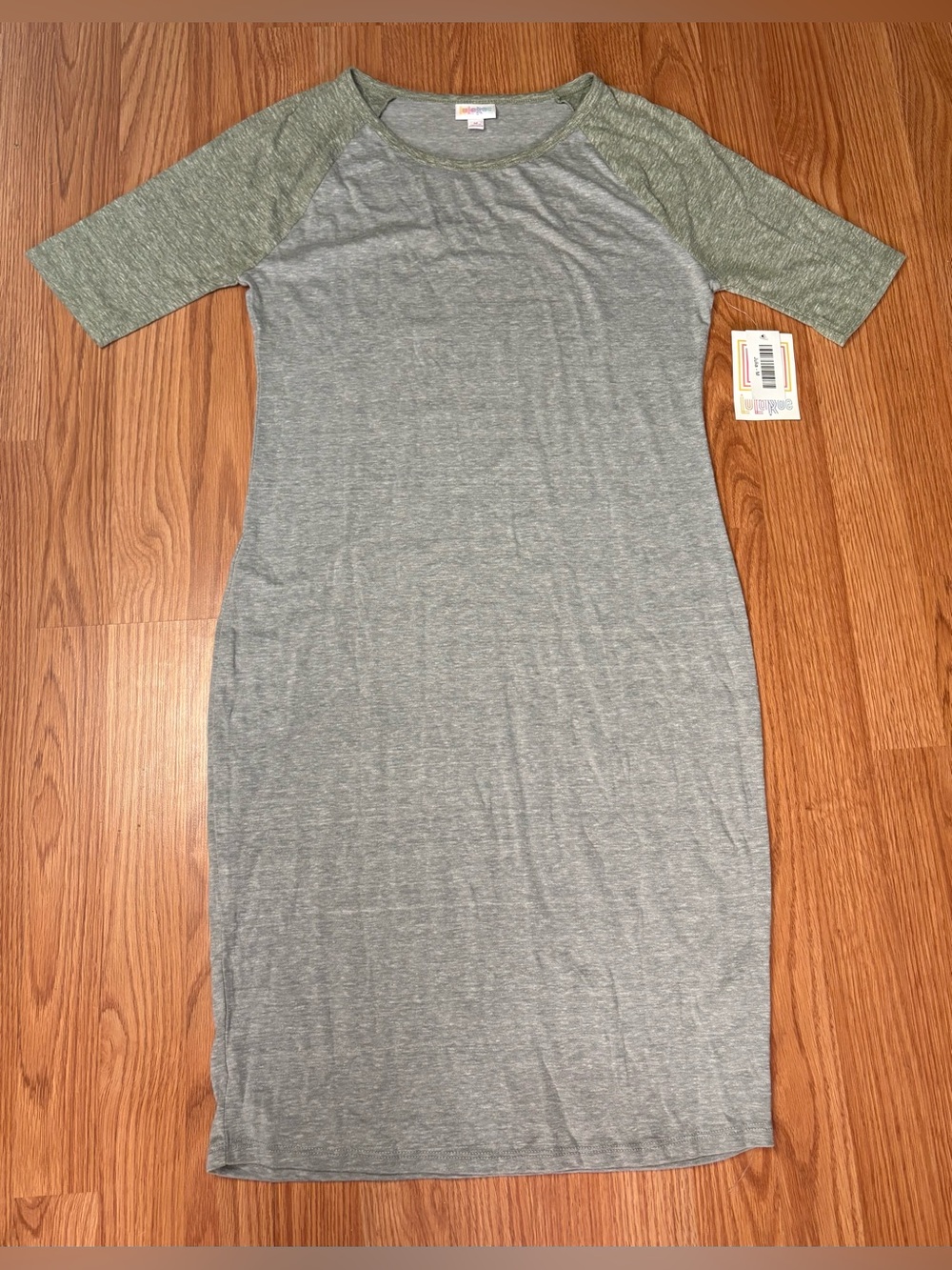 LuLaRoe Gray Dress with Olive Trim - Picture 1 of 7